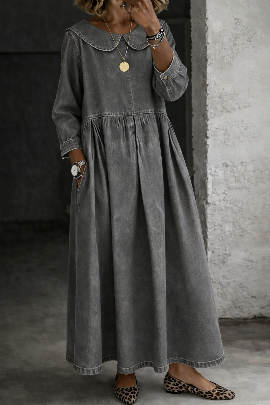 Hallie - Denim dress with peter pan collar — view 8
