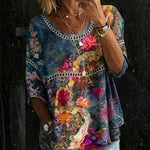 Hallie - Retro Floral Denim Blouse — view 1