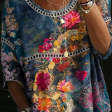 Hallie - Retro Floral Denim Blouse — view 2
