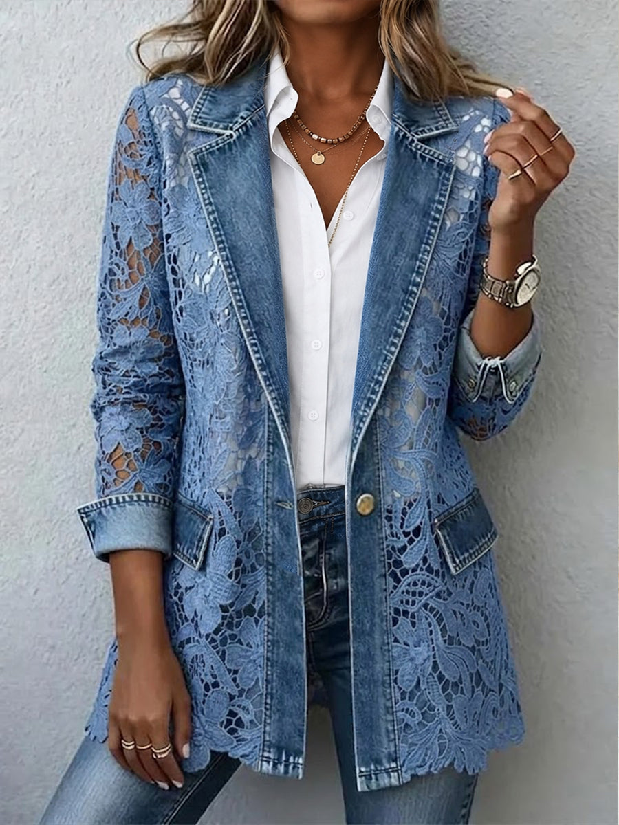 Harper - Blazer jacket with floral lace trim — view 1