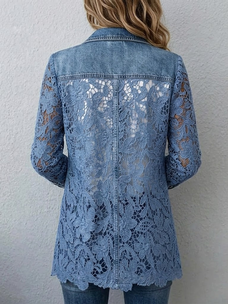 Harper - Blazer jacket with floral lace trim — view 2