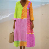Heather - colourful patchwork dress with dots and stripes — view 1