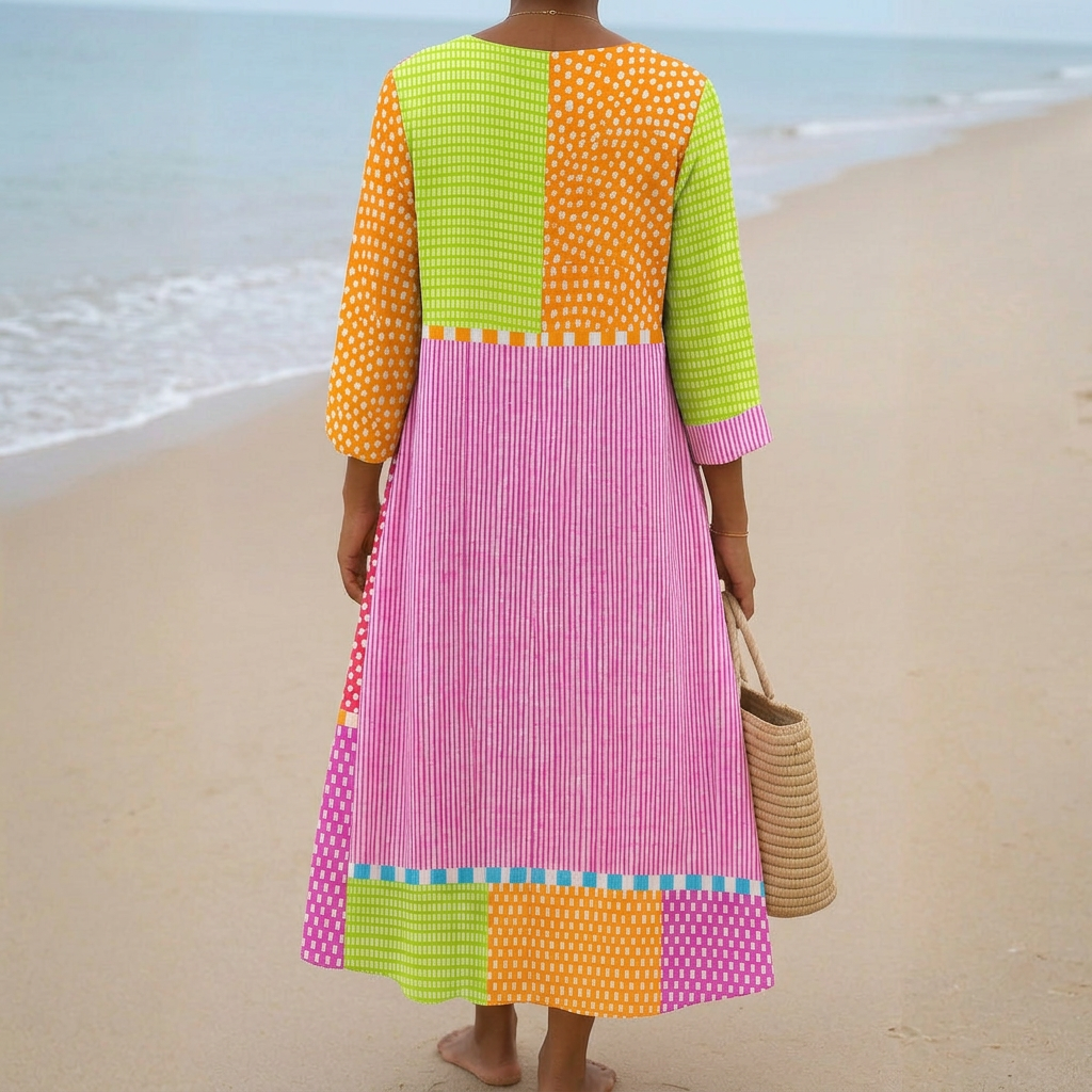 Heather - colourful patchwork dress with dots and stripes — view 3