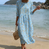 Heidi - round neck midi dress with floral print — view 1