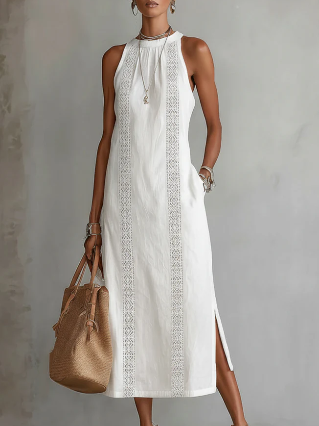 Heidi - sleeveless lace detail midi dress — view 1