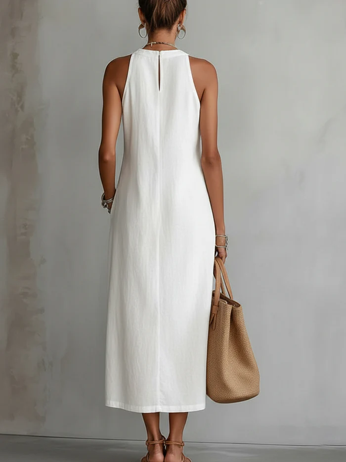 Heidi - sleeveless lace detail midi dress — view 2