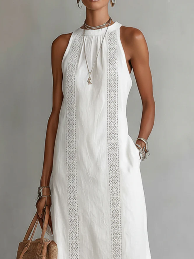 Heidi - sleeveless lace detail midi dress — view 3