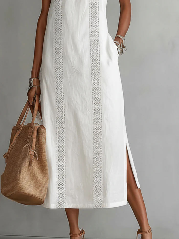 Heidi - sleeveless lace detail midi dress — view 4