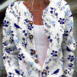 Iris - Retro Floral Bird Button Front Cardigan Sweater — view 1