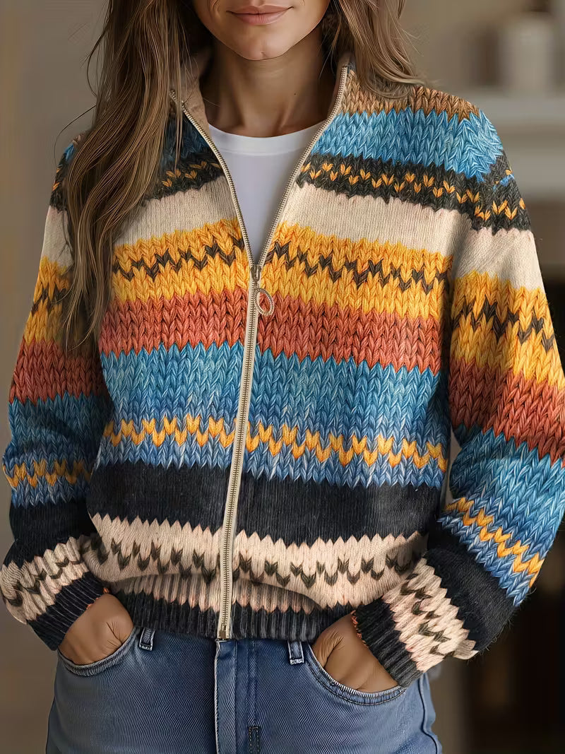 Jenna - Multicolored Zigzag Stripe Knit Cardigan — view 1