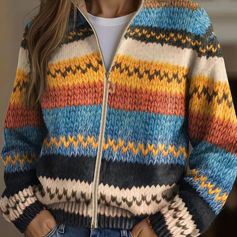 Jenna - Multicolored Zigzag Stripe Knit Cardigan — view 1