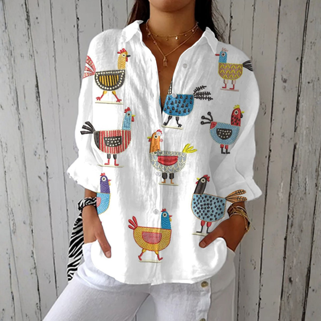 Jenna - light shirt with chicken print — view 1