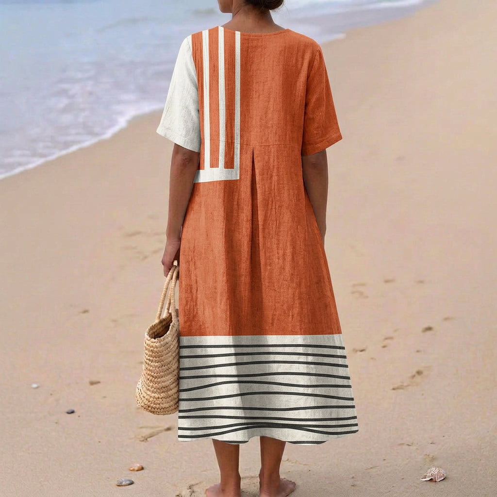 Jennifer - terracotta dress with graphic stripes — view 2
