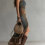 Jessica - asymmetric long dress with ethnic print and side slit — view 3