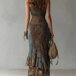 Jessica - asymmetric long dress with ethnic print and side slit — view 4