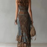 Jessica - asymmetric long dress with ethnic print and side slit — view 4