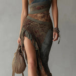 Jessica - asymmetric long dress with ethnic print and side slit — view 5