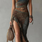 Jessica - asymmetric long dress with ethnic print and side slit — view 5
