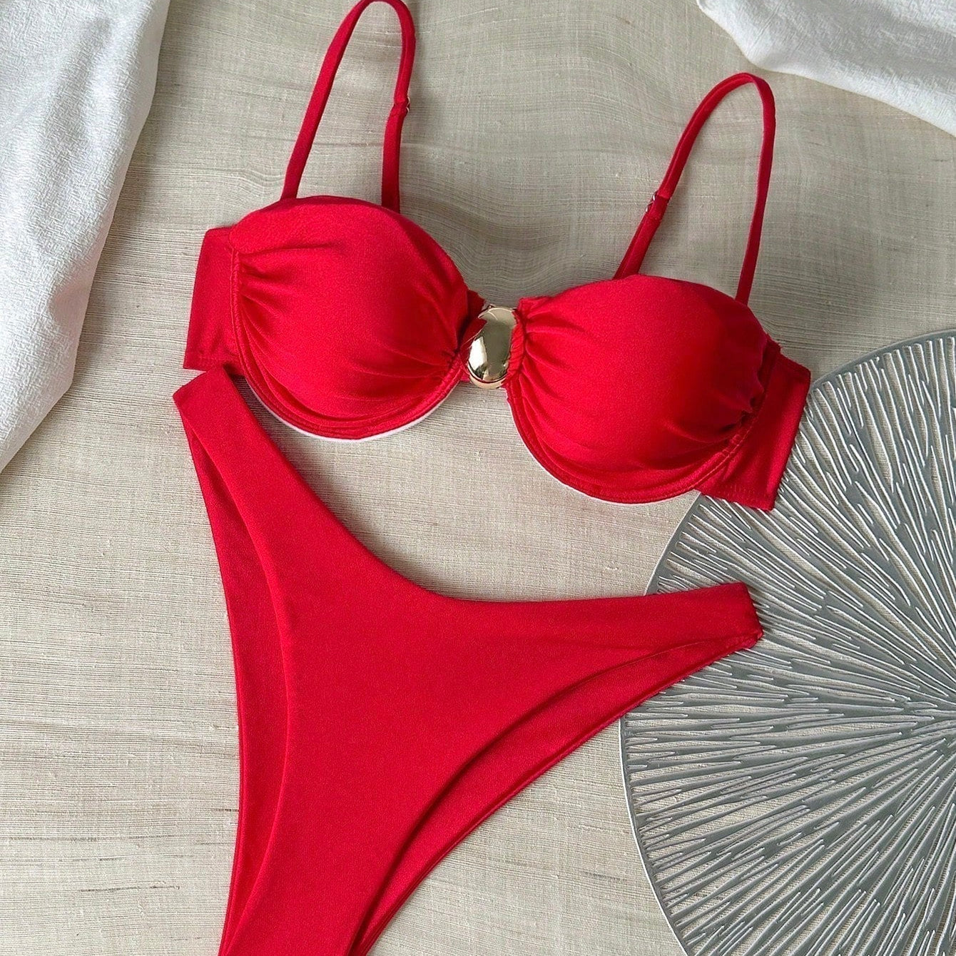 Jordan - metallic high cut bikini with removable underwire — view 1