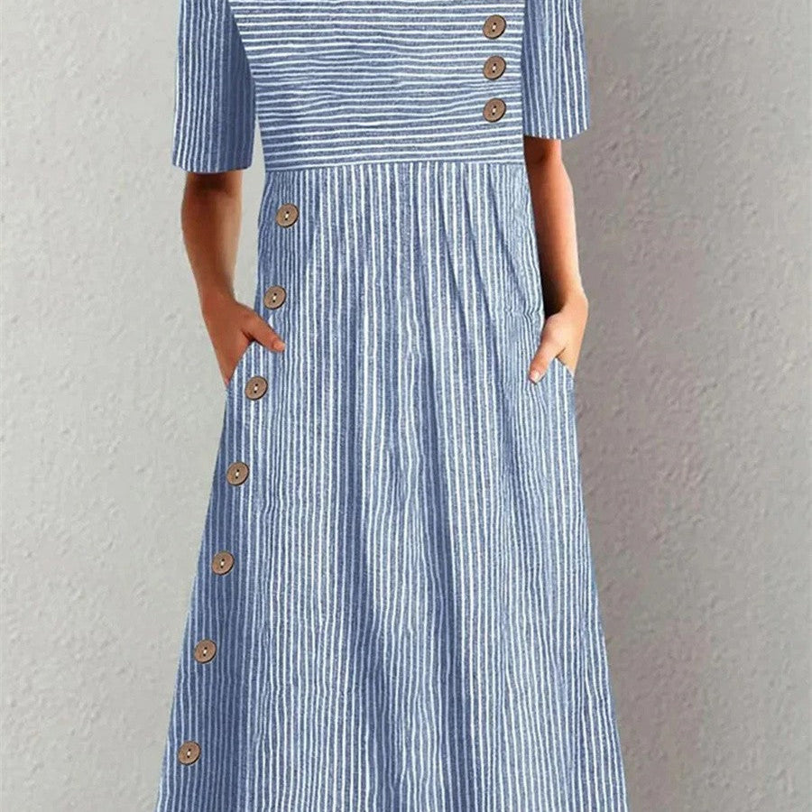 Josephine - elegant striped summer midi dress — view 2
