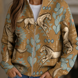 Kaitlyn - Desert Horse and Cactus Zip Up Cardigan — view 1