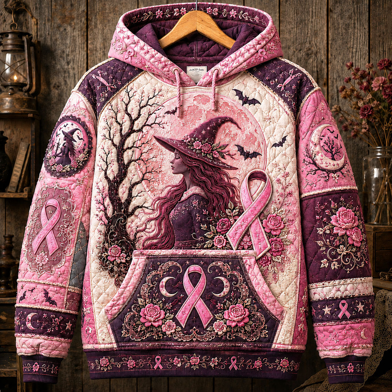 Hoodie - Witch with pink ribbon — view 1