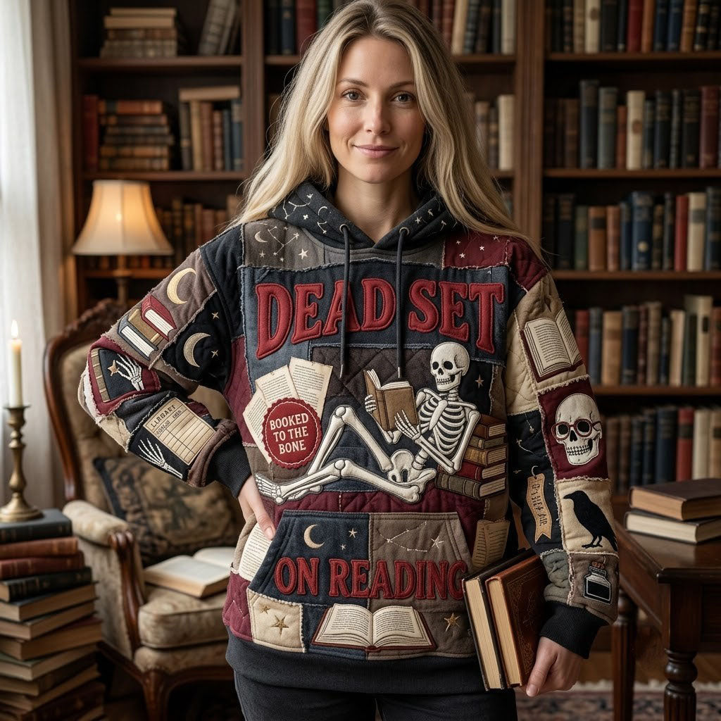 Hoodie - Skeleton reading at night — view 1