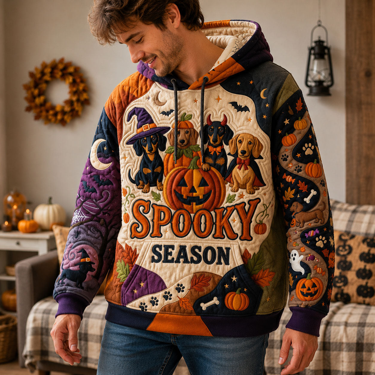 Hoodie - Halloween Dachshund Pattern — view 1