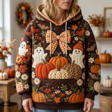 Hoodie - Halloween pumpkins with quilting pattern — view 1