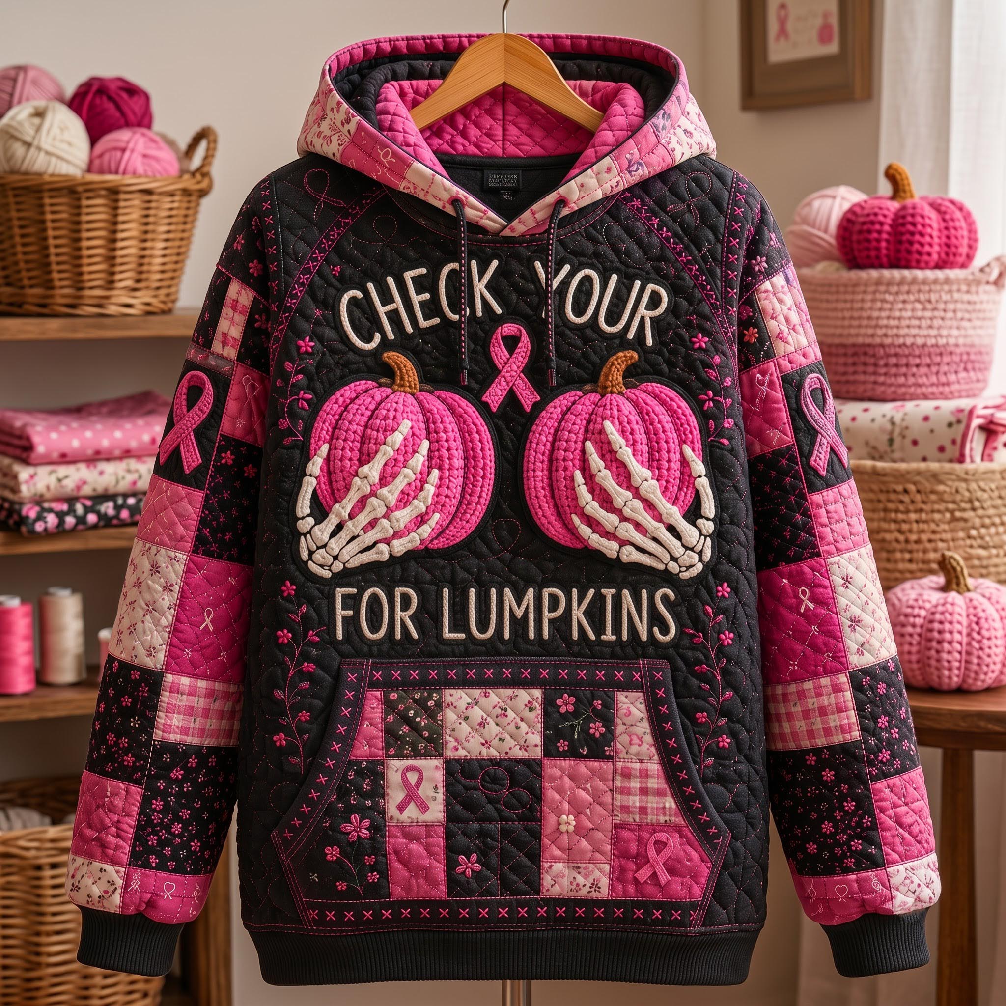 Hoodie - Pink Pumpkin and Skeleton — view 1