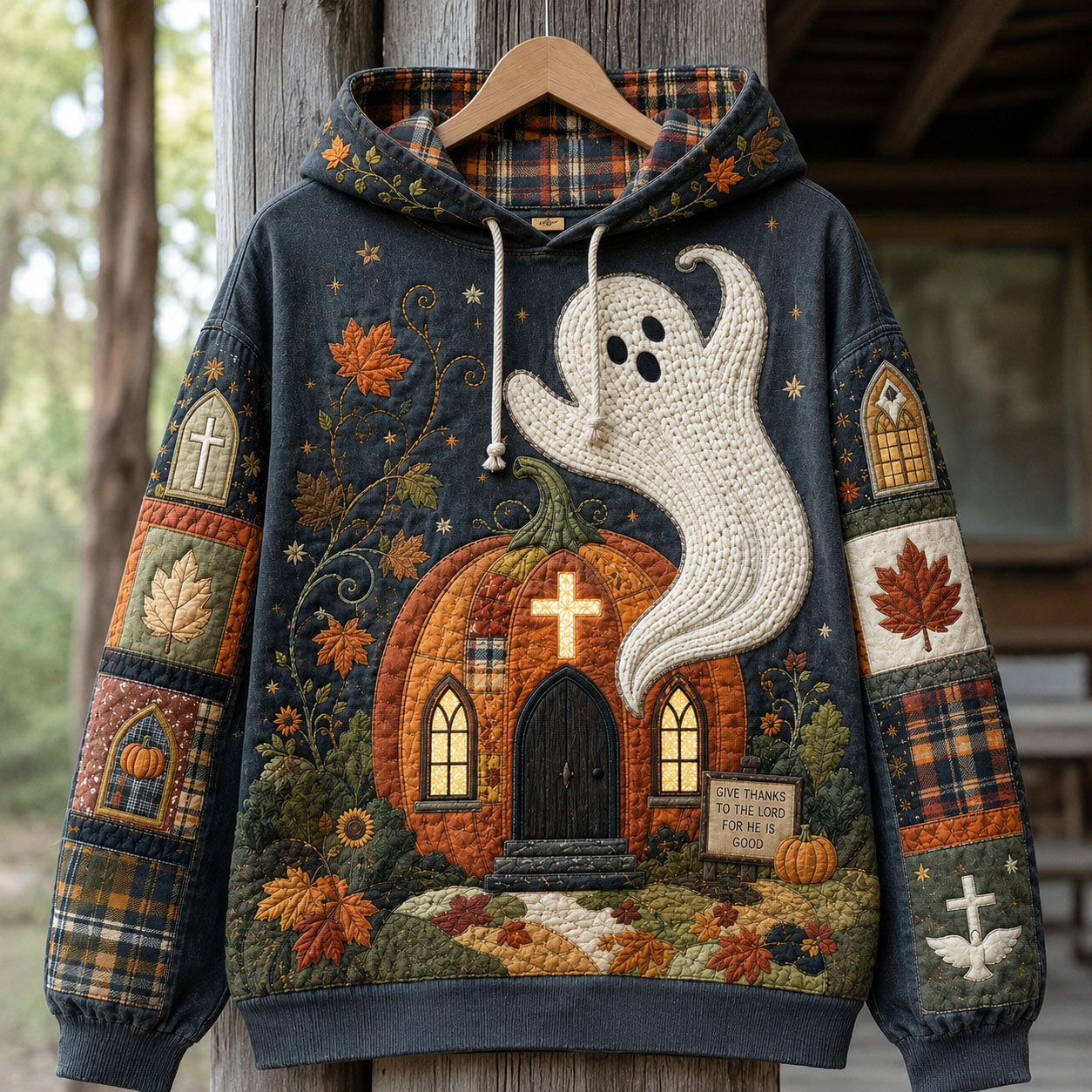 Hoodie - Ghost at the pumpkin-decorated church — view 1