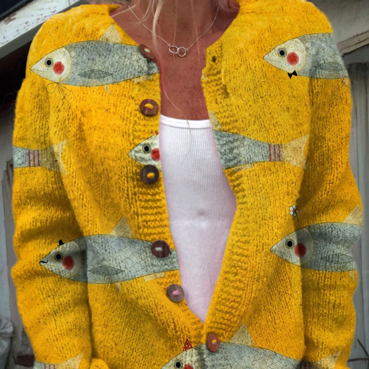 Kelsey - Retro Knit Cardigan Sweater — view 1