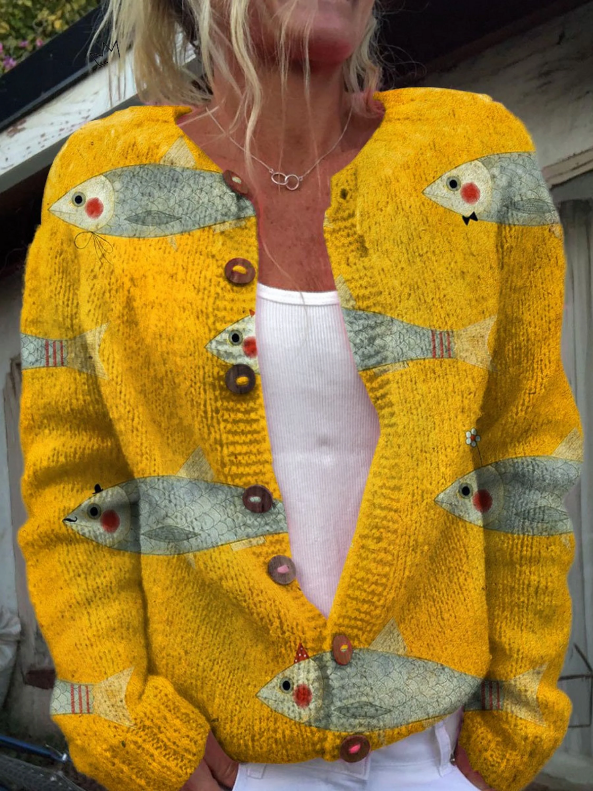 Kelsey - Retro Knit Cardigan Sweater — view 1