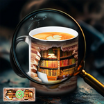 Ceramic mug with magical bookshelf and heat effect — view 2