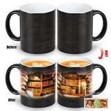 Ceramic mug with magical bookshelf and heat effect — view 6