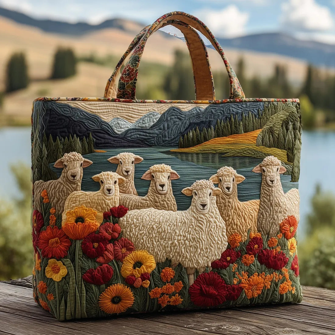 Melody - quilted bag, sheep by the lake — view 1