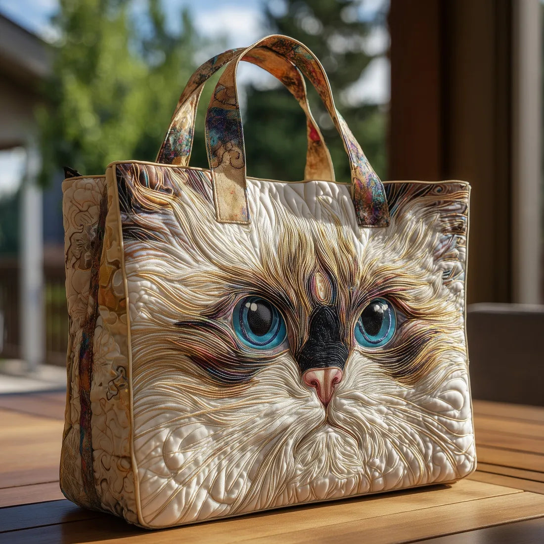 Melody - quilted bag, white cat's blue eyes — view 1