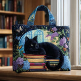 Melody - quilted bag, black cat on books — view 1