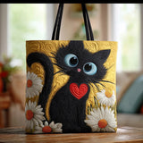 Melody - quilted bag, black cat with daisies — view 1