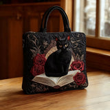 Melody - quilted bag, black cat on books — view 1