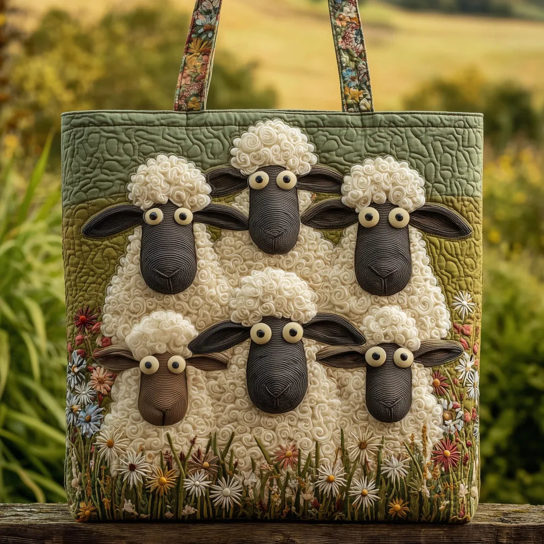 Melody - quilted bag, five lambs — view 1