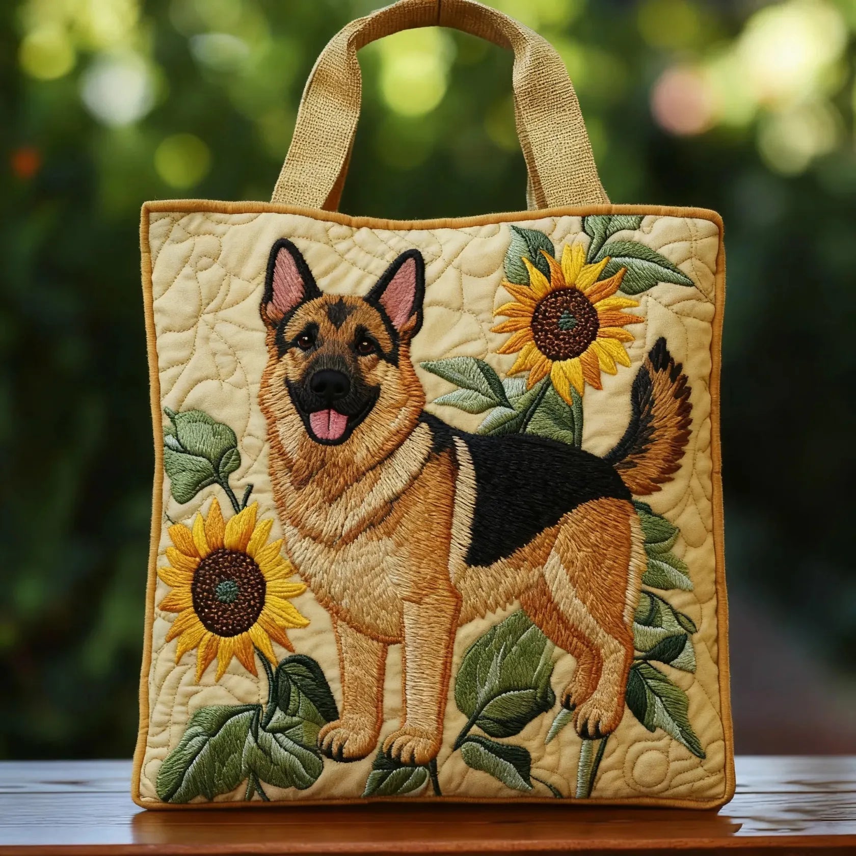 Melody - quilted bag, German shepherd with flowers — view 1