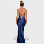 Kristen - Midnight Blue Satin Dress — view 6