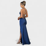 Kristen - Midnight Blue Satin Dress — view 7