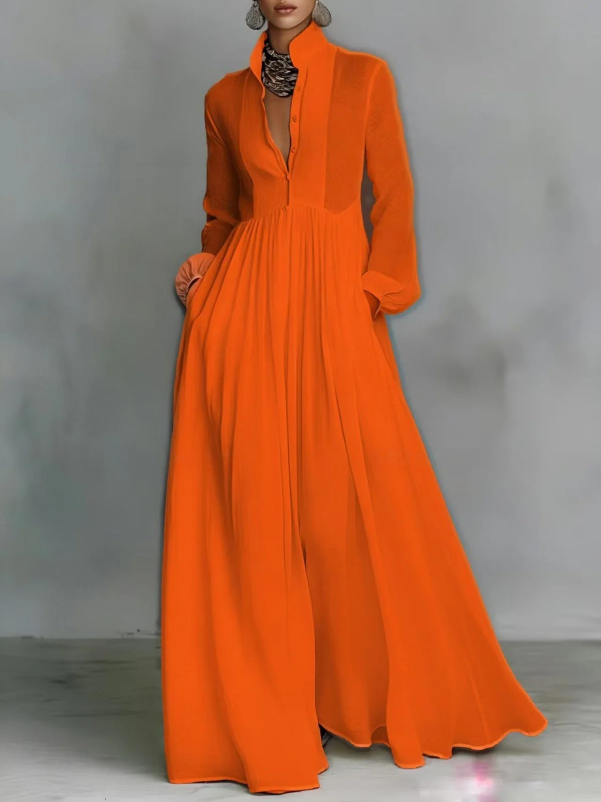 Kristen - Flowy maxi dress with button front — view 1
