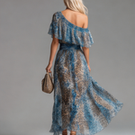 Lauren - long chiffon dress with leopard print and bare shoulders — view 3