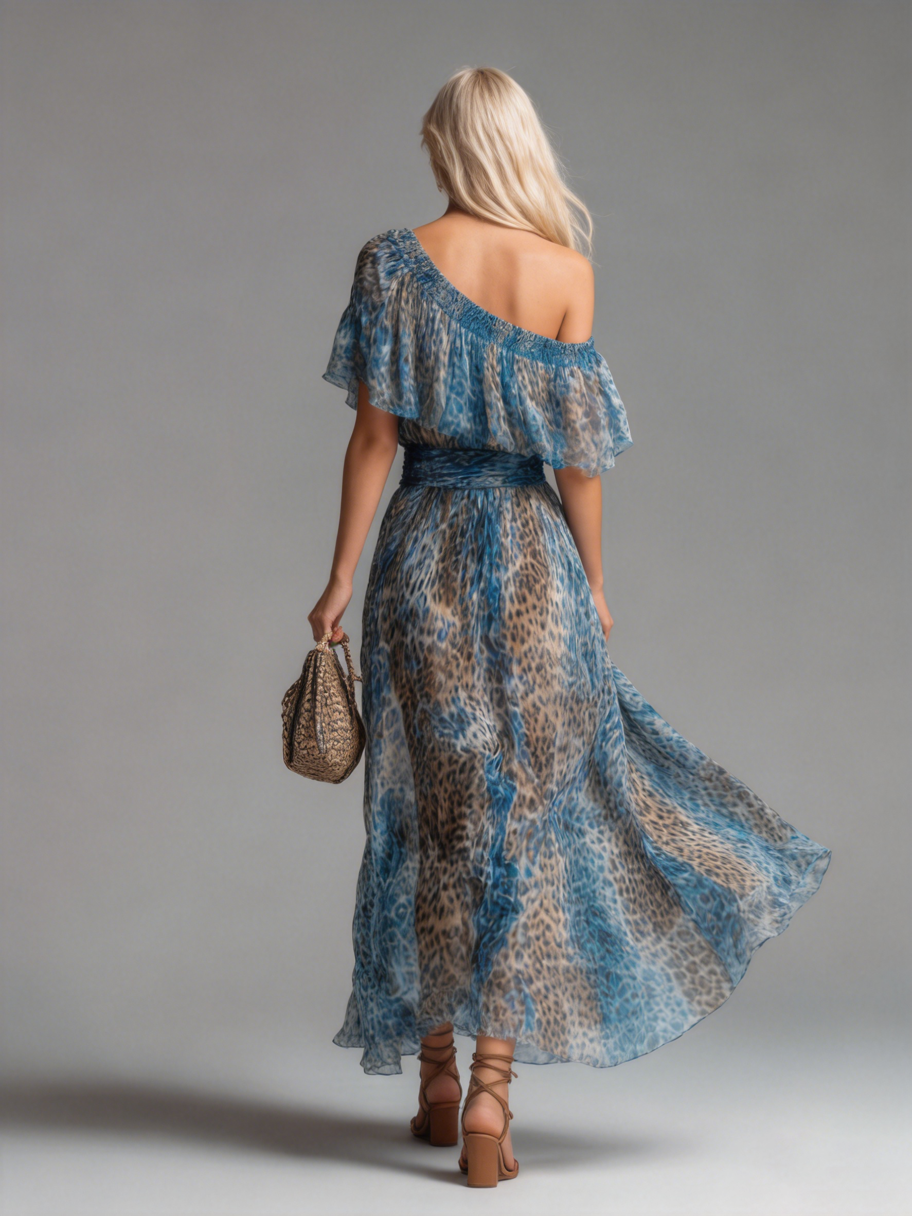 Lauren - long chiffon dress with leopard print and bare shoulders — view 3