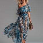Lauren - long chiffon dress with leopard print and bare shoulders — view 4