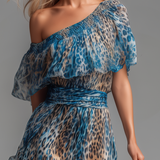 Lauren - long chiffon dress with leopard print and bare shoulders — view 5