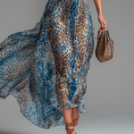 Lauren - long chiffon dress with leopard print and bare shoulders — view 6
